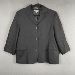Talbots Blazer Womens 16 Black Irish Linen 3 Button Lined Career Jacket